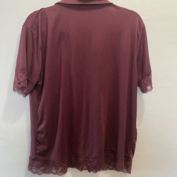 Y2K Womens Aerosoles Maroon Lace Button-Front Pajama Top Size XLarge - Picture 4 of 10